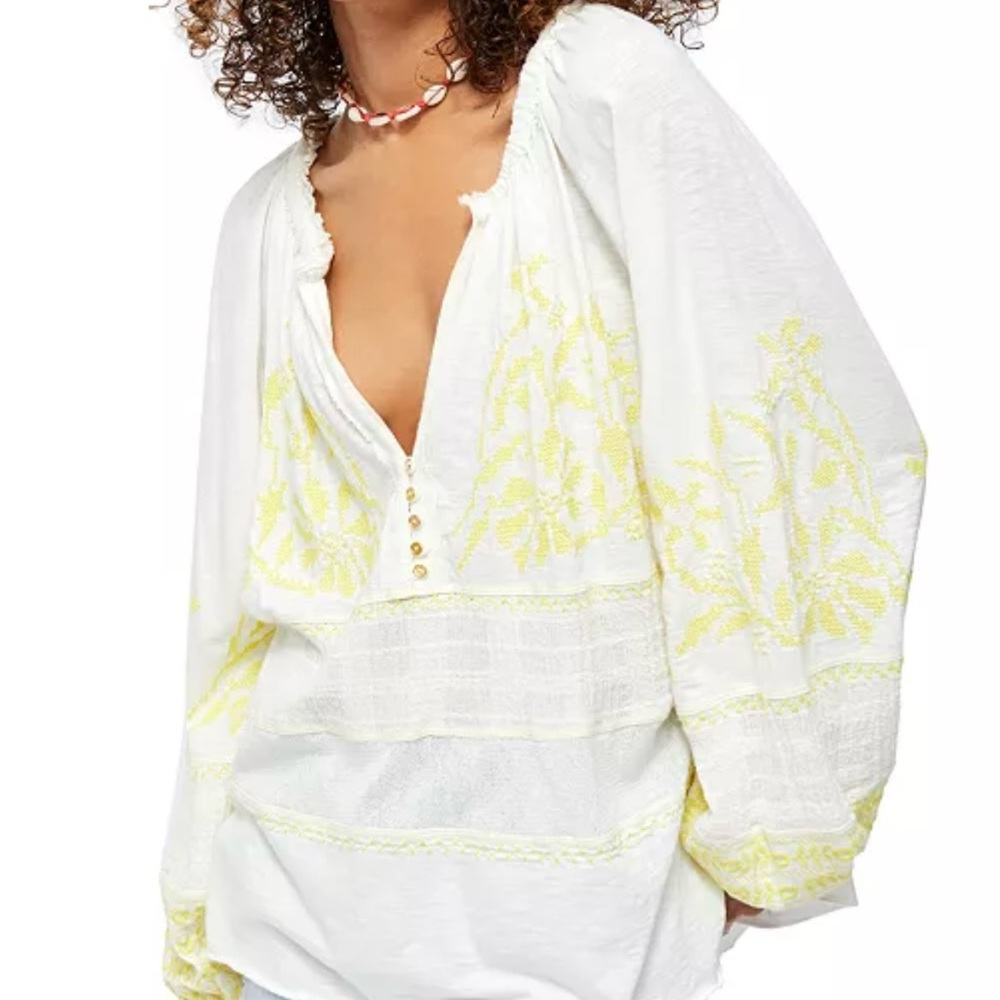 Free people size small Embroidered White and Yellow Women's Top